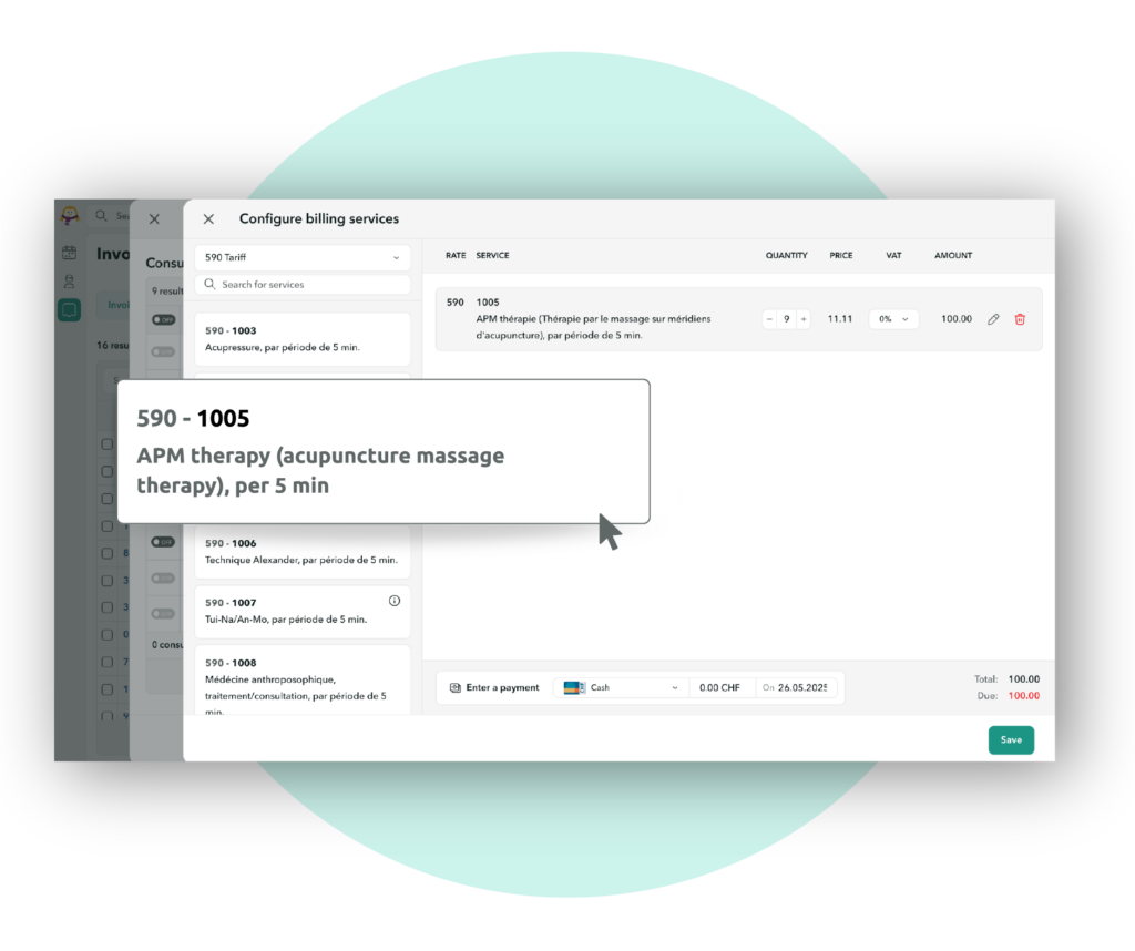How does billing work for therapists, physiotherapists and dental hygienists with OneDoc's billing software?