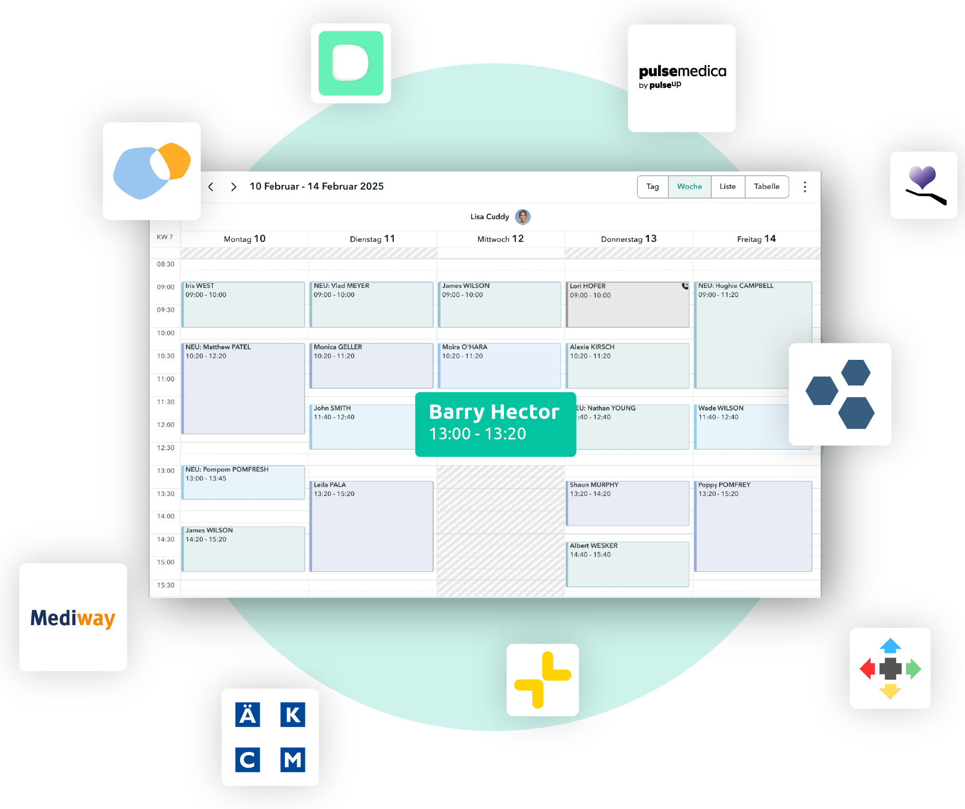 Agenda OneDoc avec logos des plus de 30 logiciels médicaux avec lequels OneDoc est synchronisé