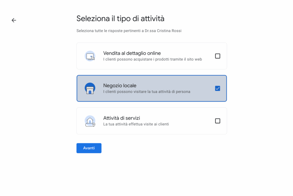 Seleziona il tipo di attivita