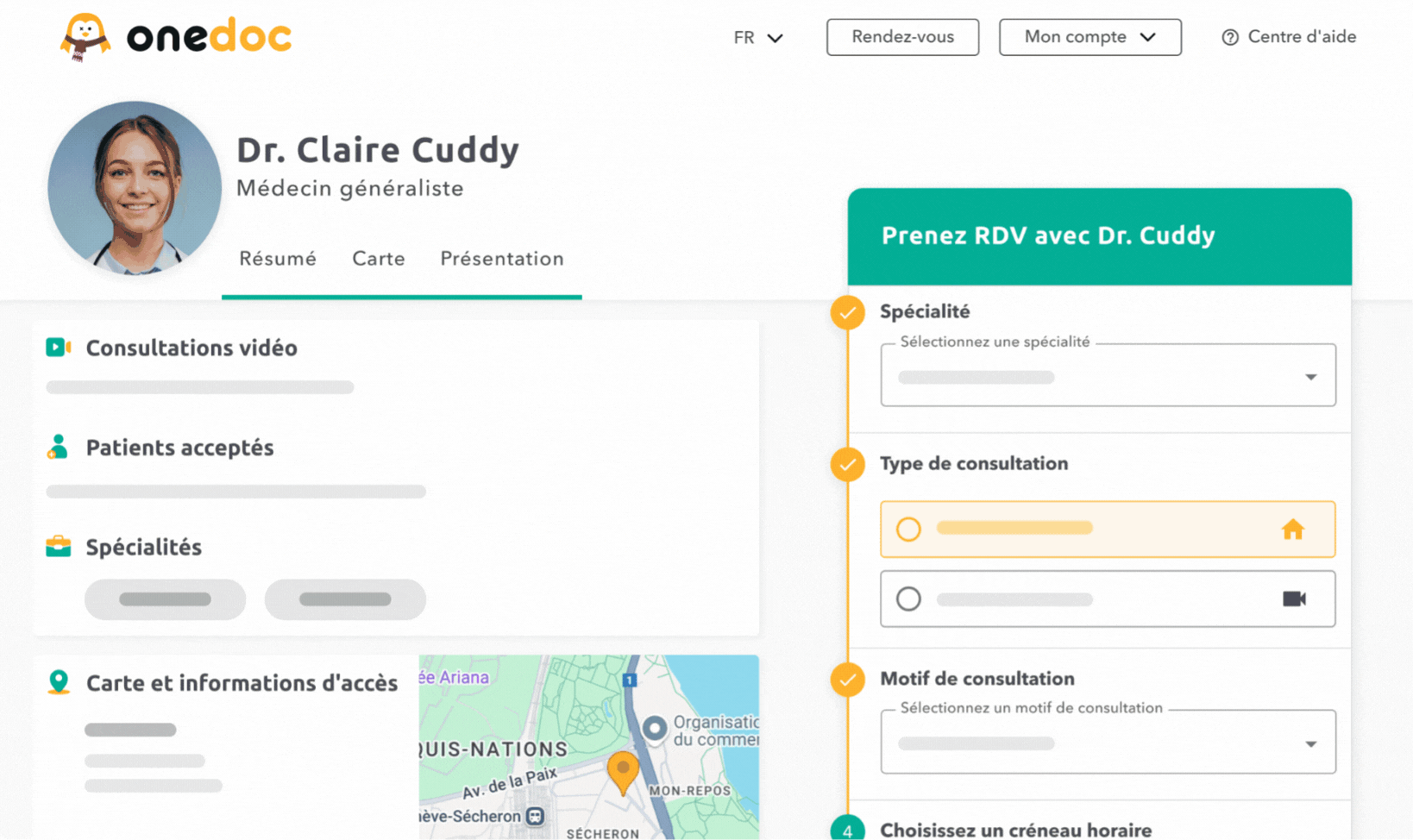 Animation mettant en avant les différentes fonctionnalités OneDoc Hub permettant d'améliorer la visibilité en ligne des cabinets médicaux