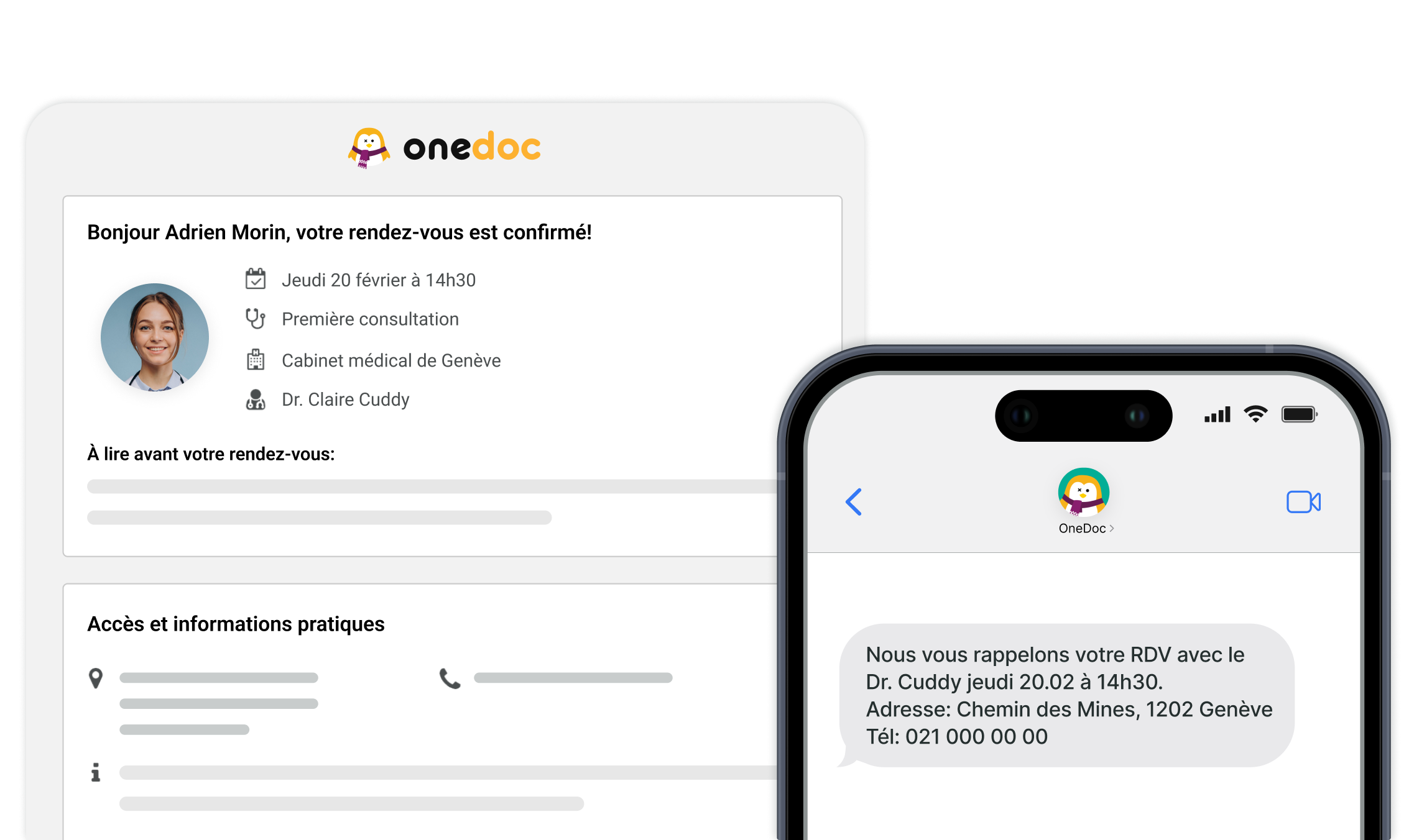 Combinaison d'un exemple d'email de confirmation avec un SMS de rappel pour réduire les appels au cabinet