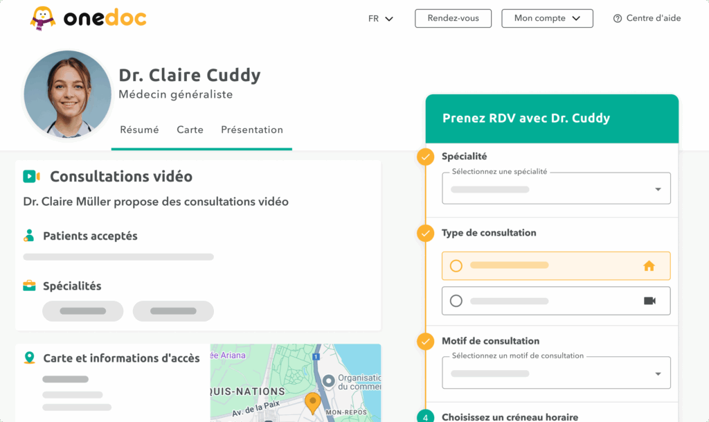 offrez-la-téléconsultation-à-vos-patients Profil sur onedoc.ch offrant la consultation vidéo
