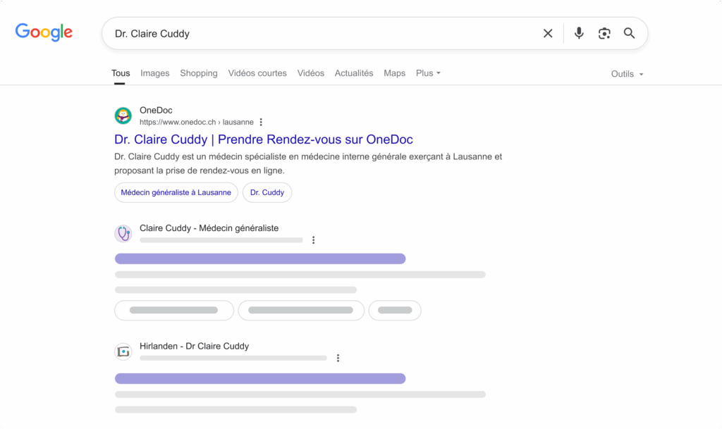resultats-google Capture simulée des résultats d’un moteur de recherche pour un médecin généraliste