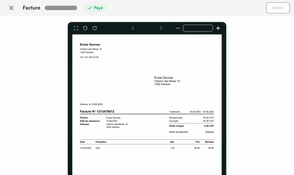 Fcture-Tiers-Garant-OneDoc-Invoice Facture pour une consultation non conventionnée dans l'interface OneDoc Invoice