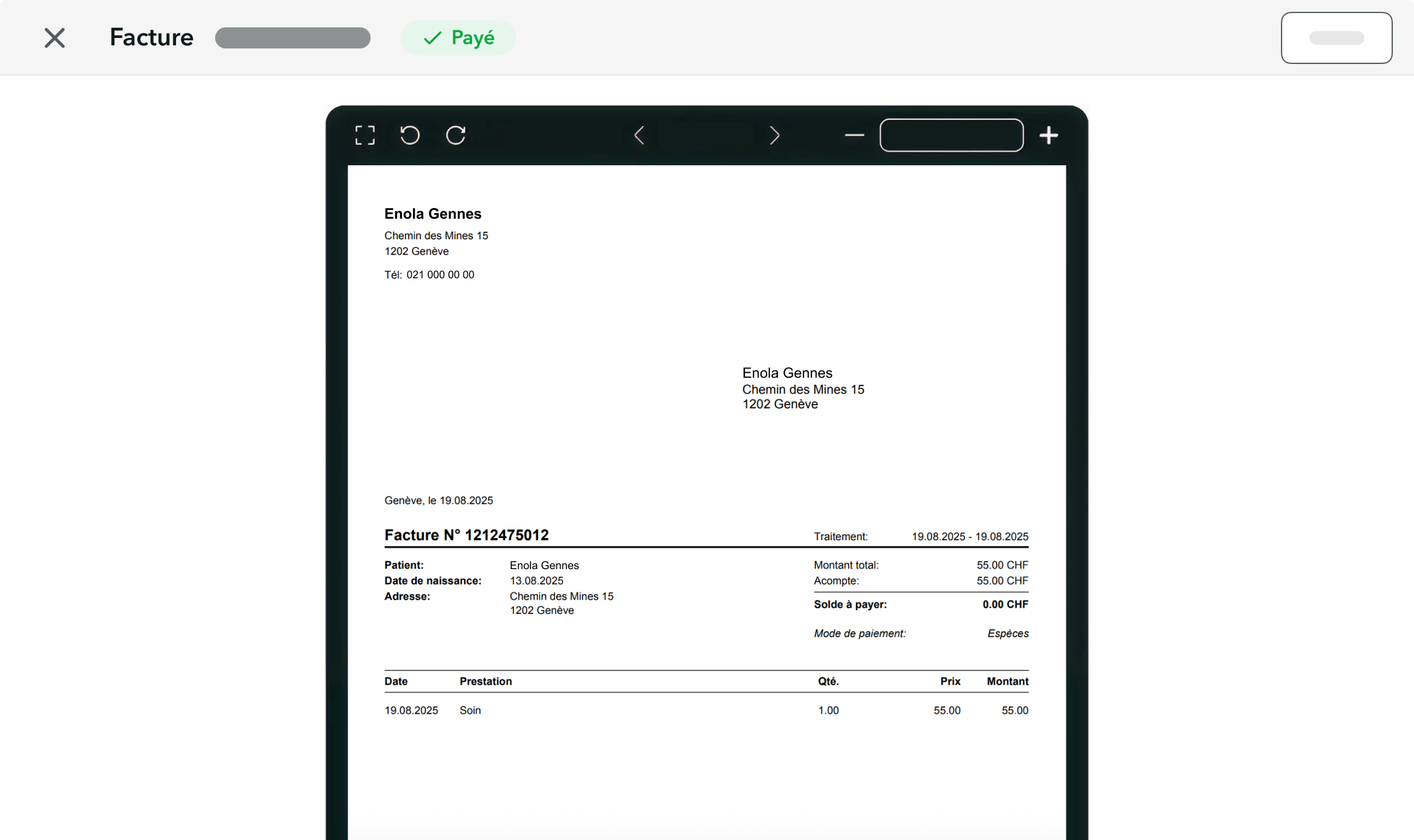 Fcture-Tiers-Garant-OneDoc-Invoice Facture pour une consultation non conventionnée dans l'interface OneDoc Invoice