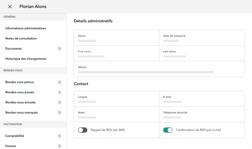 Statistique-patient-OneDoc-Pro Vue des détails d'un patient sur OneDoc Invoice