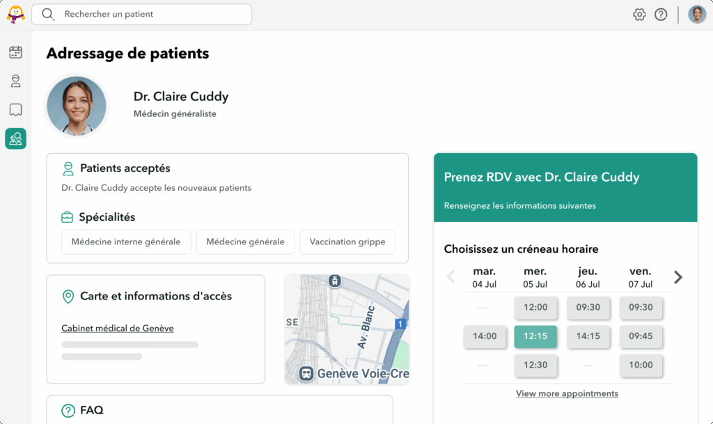adressage-medecin-referent Vue de la sélection d'un horaire lors de l'adressage d'un professionel de santé