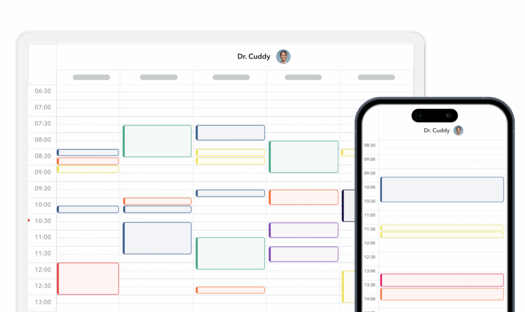 agenda-mobile-tablette Tablette et mobile affichant l'agenda OneDoc Pro