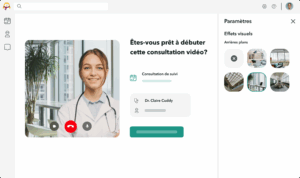 Paramètres des arrière-plans dans OneDoc Visio, avec une sélection d'arrière-plans professionnels pour les téléconsultations