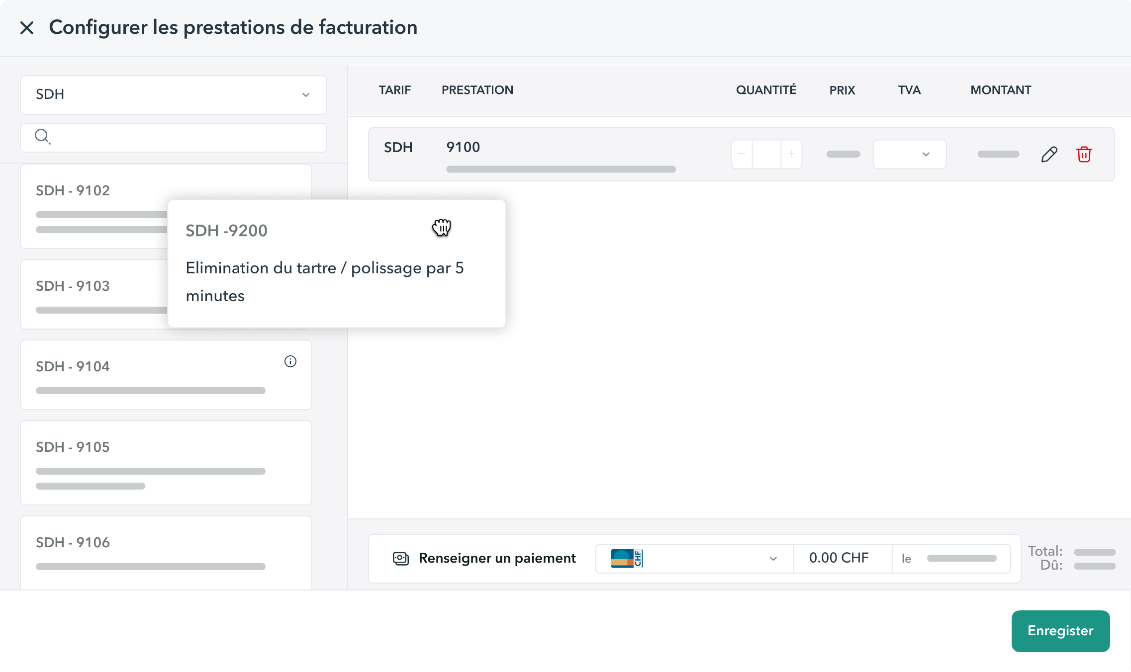 facture-tarif-SDH-OneDoc-Invoice Création de factures conformes à la SDH sur OneDoc Invoice en glissant-déposant les prestations à facturer