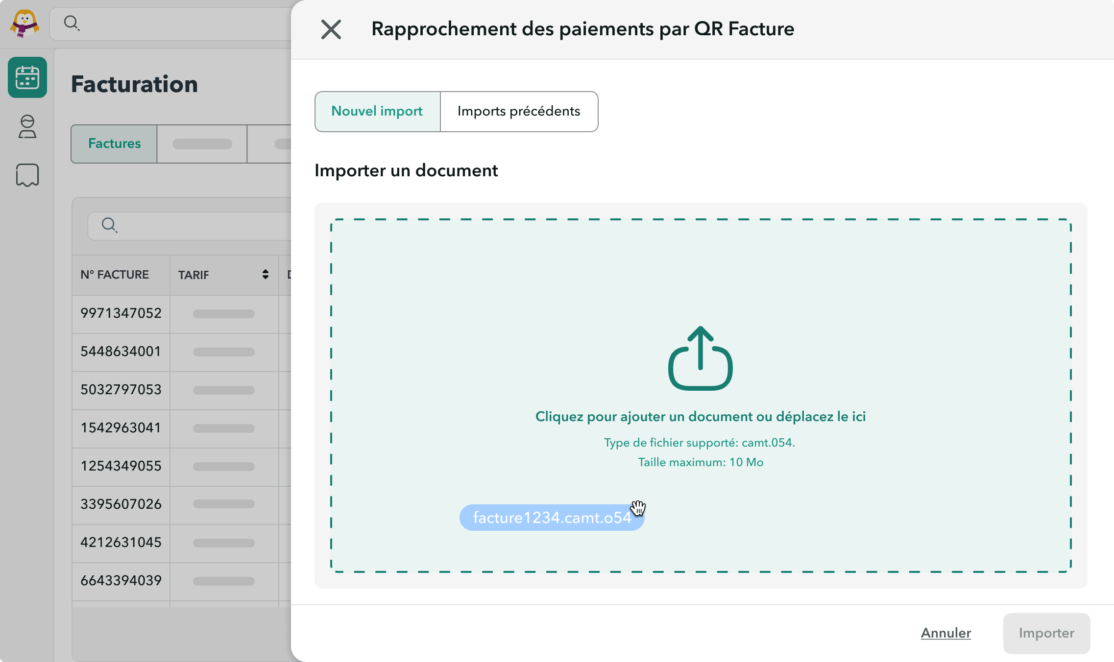 Vue de l'interface OneDoc pro avec l'importation d'un fichoer ca