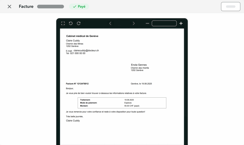 lettre-accompagnement-facture-OneDoc-Invoice Vue d'une lettre d'accompagnement pour une facture générée automatiquement depuis OneDoc Invoice
