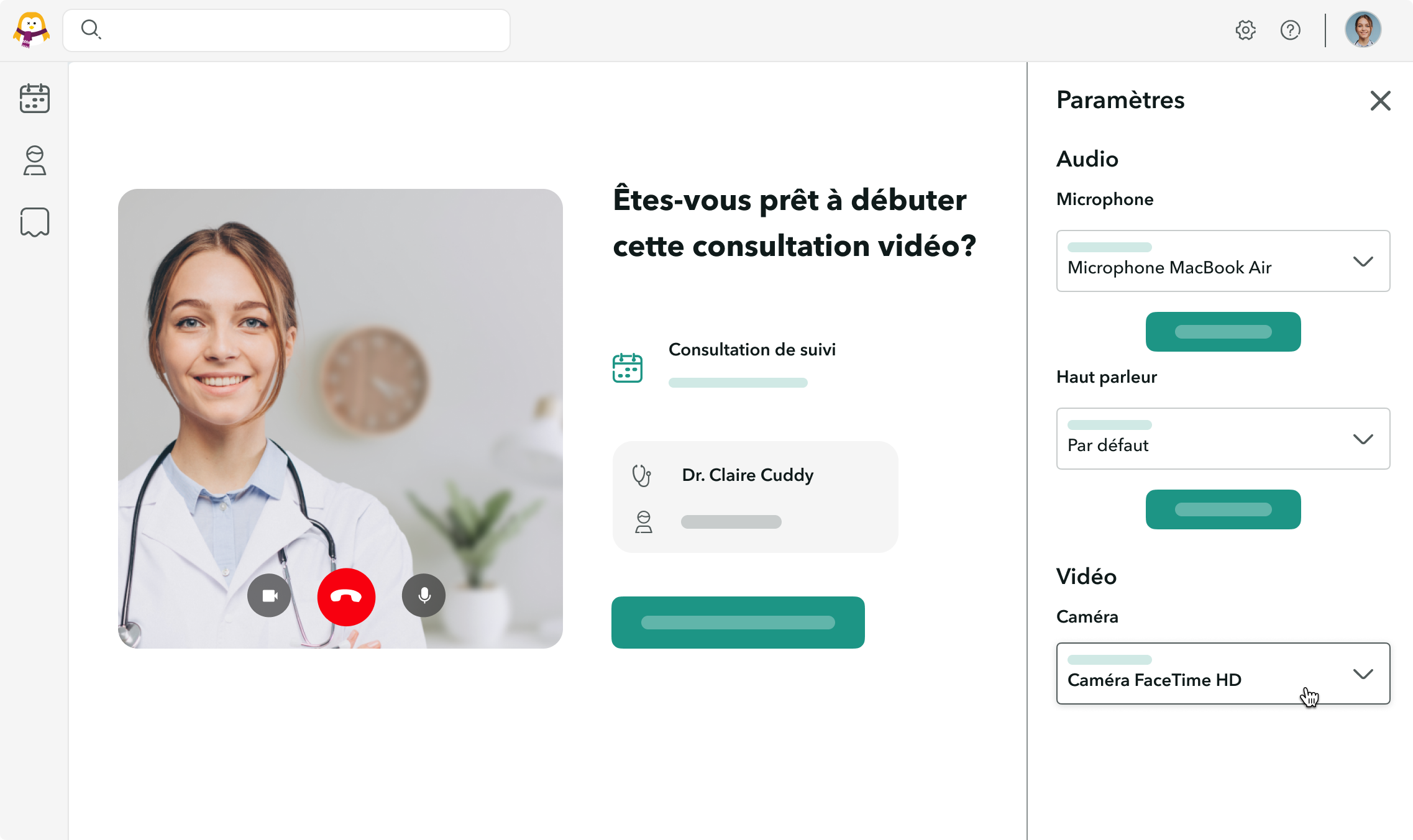 parametres-camera-video-OneDoc-Visio-teleconsultation Paramètres d'une consultation vidéo sur OneDoc Visio avec la possibilité de changer sa caméra et ses paramètres vidéo pour la téléconsultation