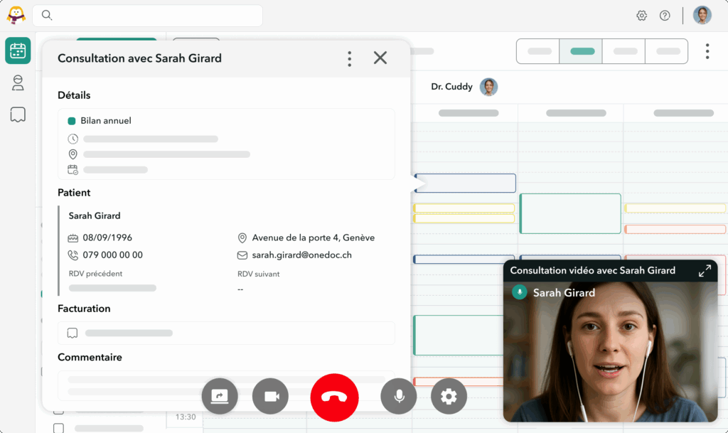 partage-ecran-OneDoc-Visio-teleconsultation Ecran de l'interface OneDoc Pro partagée pendant une téléconsultation via OneDoc Visio