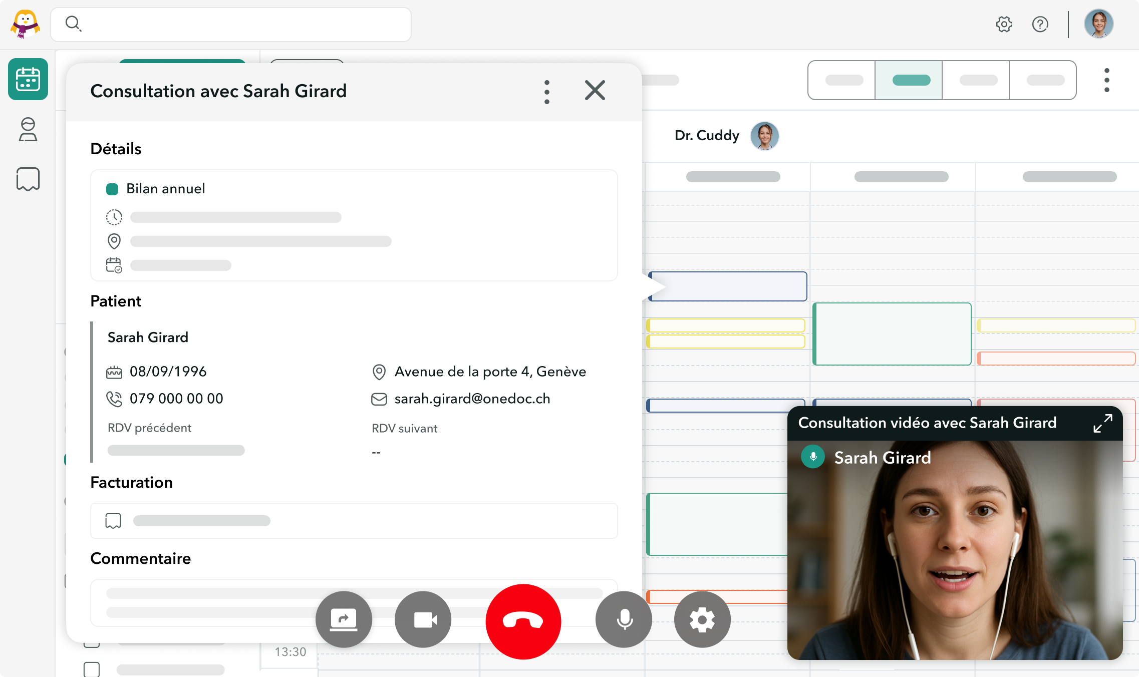 partage-ecran-OneDoc-Visio-teleconsultation Ecran de l'interface OneDoc Pro partagée pendant une téléconsultation via OneDoc Visio