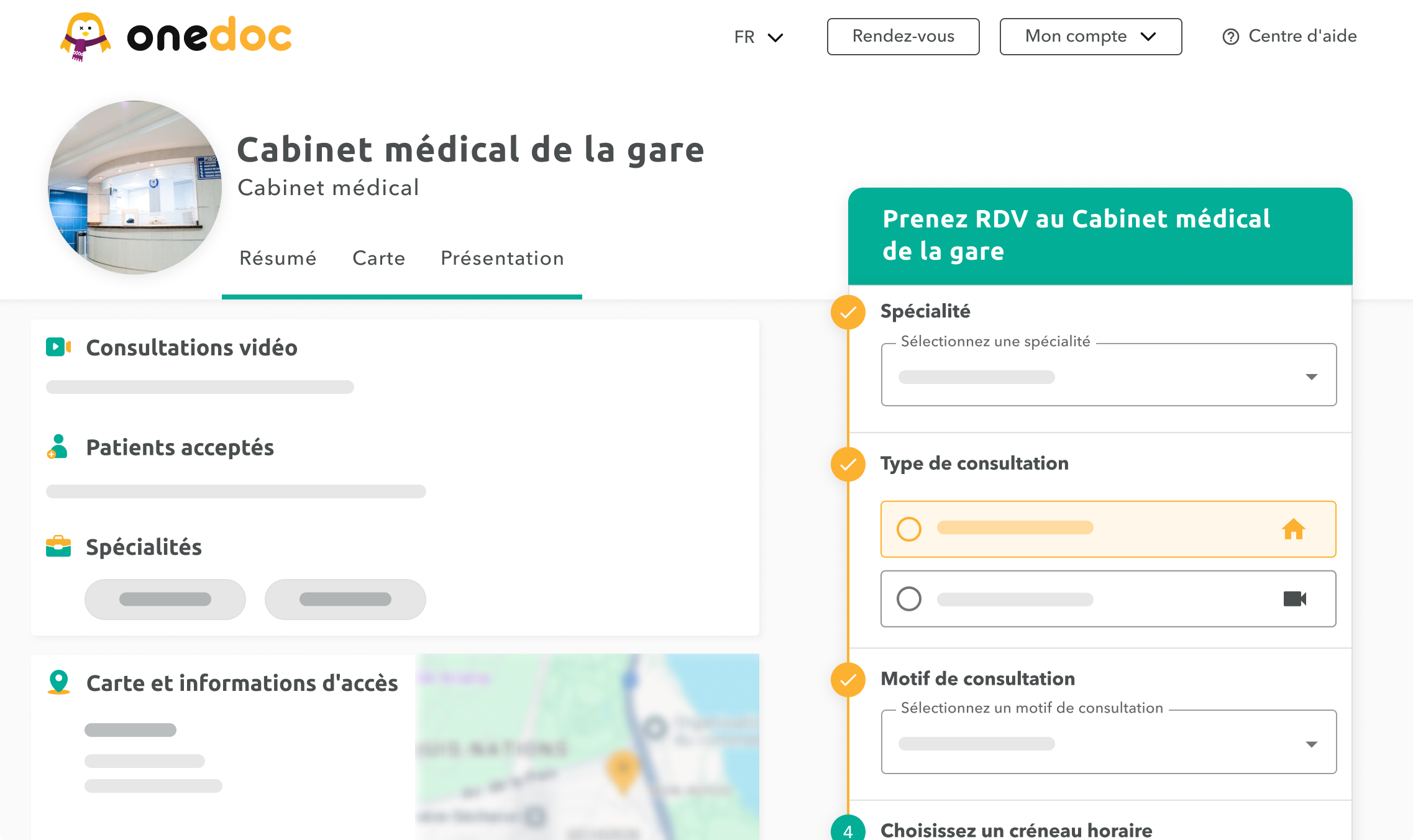 profil-cabinet-medical-onedoc-ch Vue d'une page profil d'un centre medical sur onedoc.ch