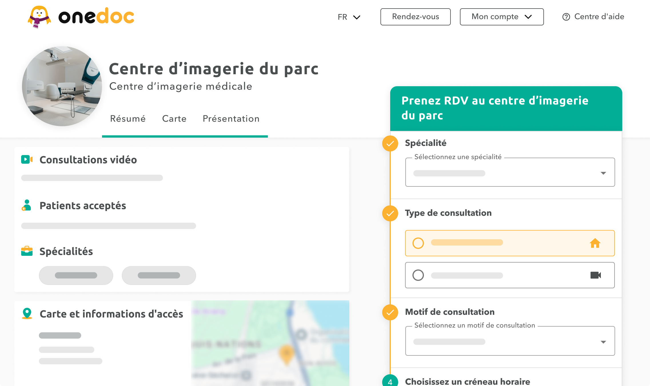 profil-centre-imagerie-onedoc-ch Vue d'une page profil d'un centre d'imagerie sur onedoc.ch.