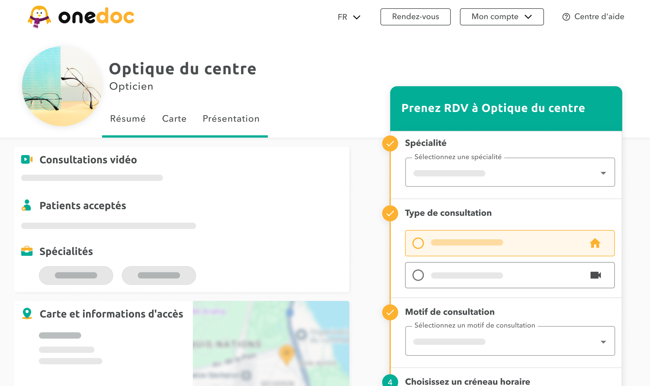 profil-centre-optique-onedoc-ch Vue d'une page profil d'un opticien sur onedoc.ch.