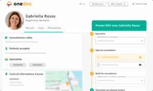 profil-hygieniste-dentaire-onedoc Vue d'une page profil d'une hygiéniste dentaire sur onedoc.ch.