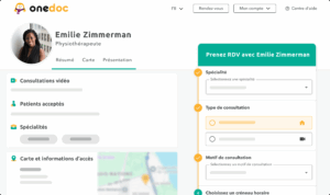 Vue d'une page profil de médecin généraliste sur onedoc.ch