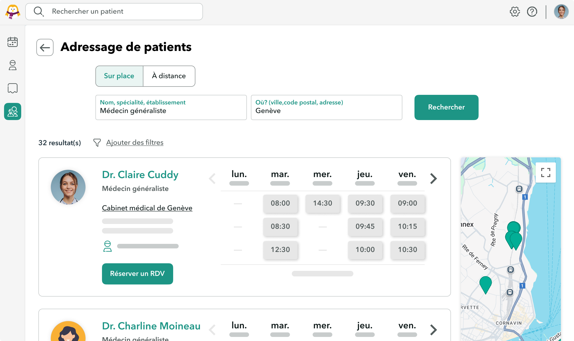 recevoir-demande-adressage Vue de la recherche de professionnels de santé directement dans OneDoc Pro pour faire des demandes d'adressage.