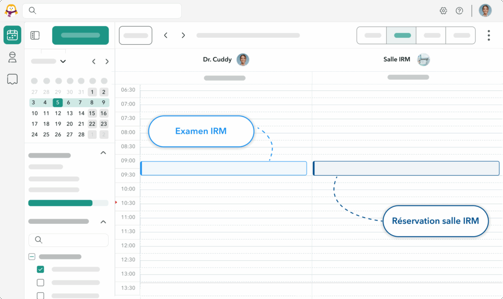 reservation-ressource-salle-OneDoc-Pro Un agenda OneDoc avec un professionnel et une salles pouvant être réservées en paralèle