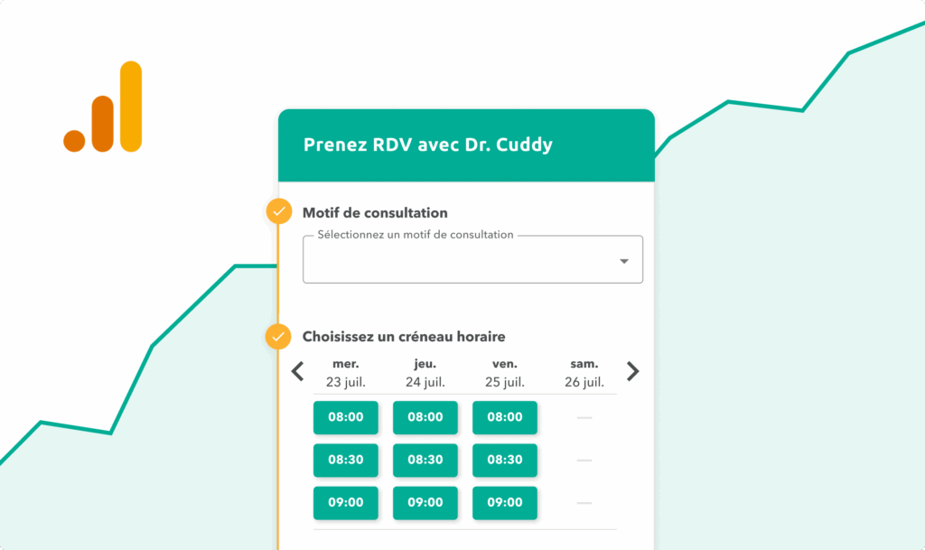 widget-Google-analytics-statistiques Widget de prise de rendez-vous en ligne avec le logo de Google Analytics