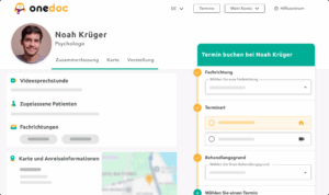 OneDoc-Profil-Psychologe Ansicht einer Psycholog:innen-Profilseite auf onedoc.ch