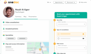 OneDoc-Profile-psychologist View of a psychologist's profile page on onedoc.ch