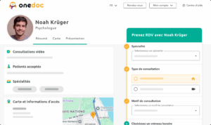 Profil-OneDoc-psychologue Vue d'une page profil de psychologue sur onedoc.ch