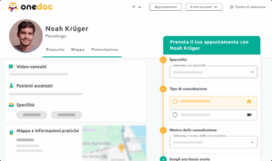 Profilo-OneDoc-psicologo Vista di una pagina profilo di psicologo su onedoc.ch