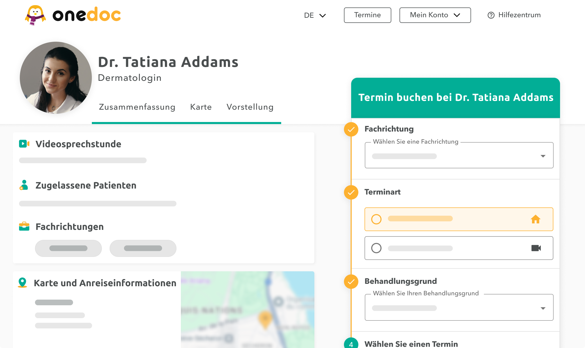 OneDoc-ch profil und Online Terminbuchung für Dermatologen
