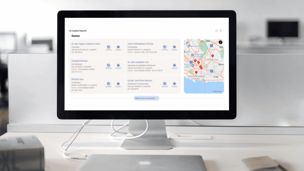 Écran d'ordinateur affichant des résultats Bing Places for Business