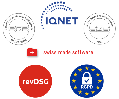 label certifications onedoc pro Logos des certifications dont bénéficient OneDoc Pro: ISO 27001, OCPD, Swiss-made software