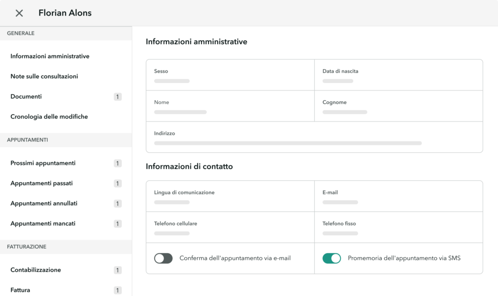 Statistiche-paziente-OneDoc-Pro Vue des détails d'un patient sur OneDoc Invoice