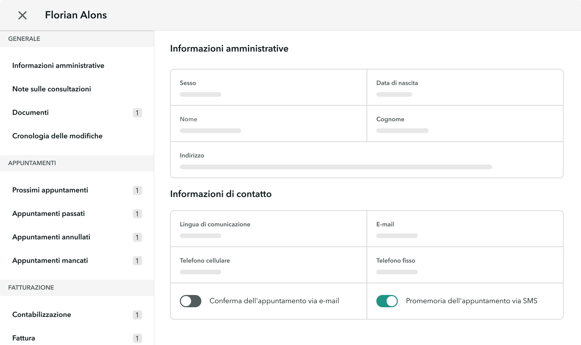 Statistiche-paziente-OneDoc-Pro Vue des détails d'un patient sur OneDoc Invoice