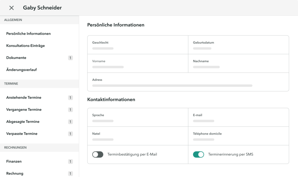 statistiken-für-ärztezentren-onedoc Vue des détails d'un patient sur OneDoc Invoice