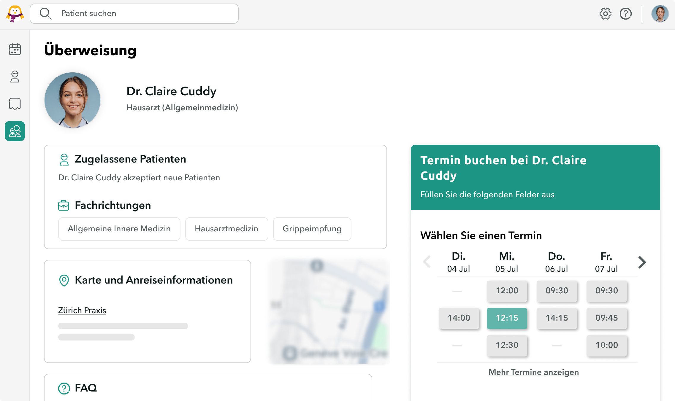 zuweisung-schreiben-patienten Interface de l'adressage sur OneDoc Pro avec la possibilité de joindre une lettre