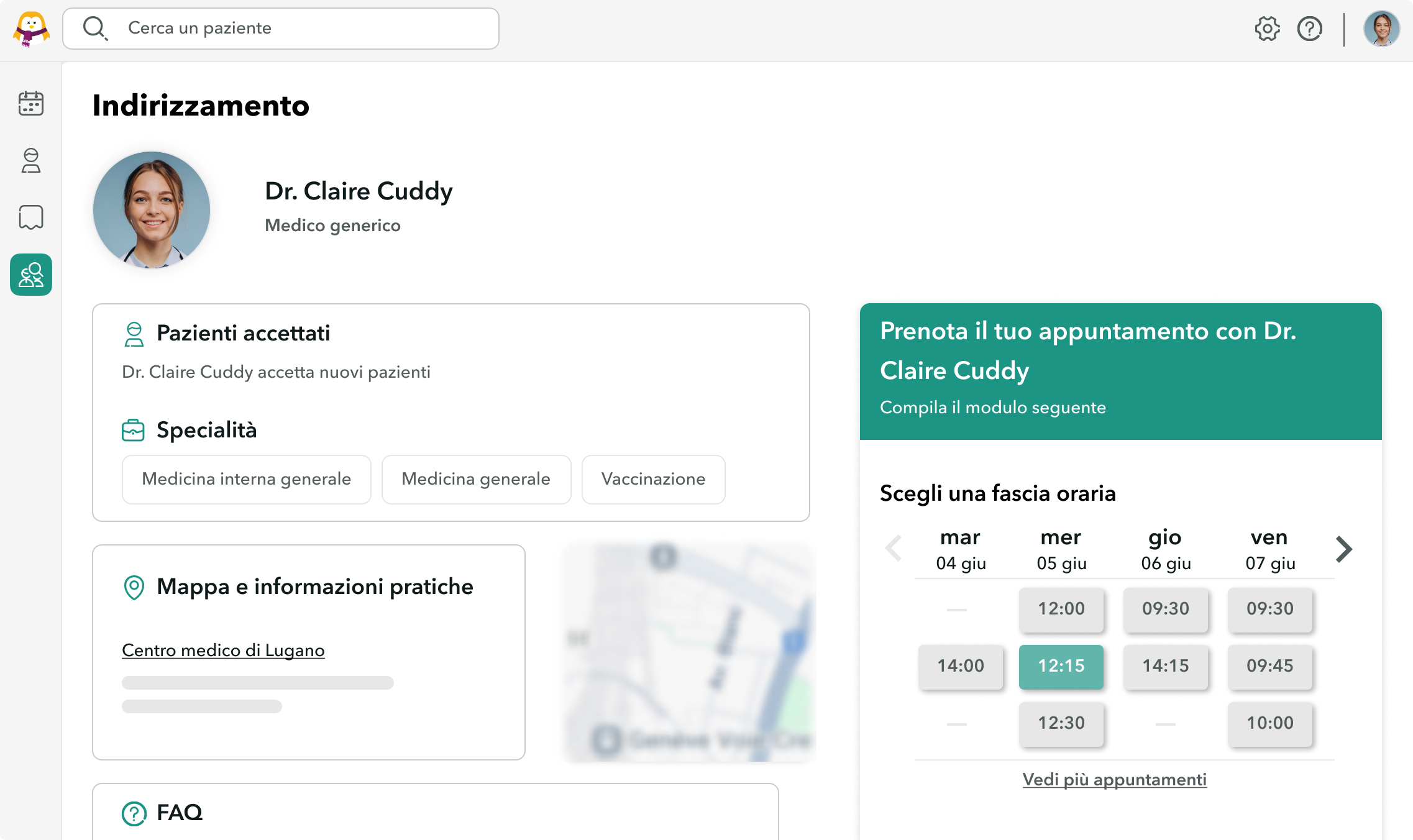 indirizzamento-facile-onedoc Vue de la sélection d'un horaire lors de l'adressage d'un professionel de santé