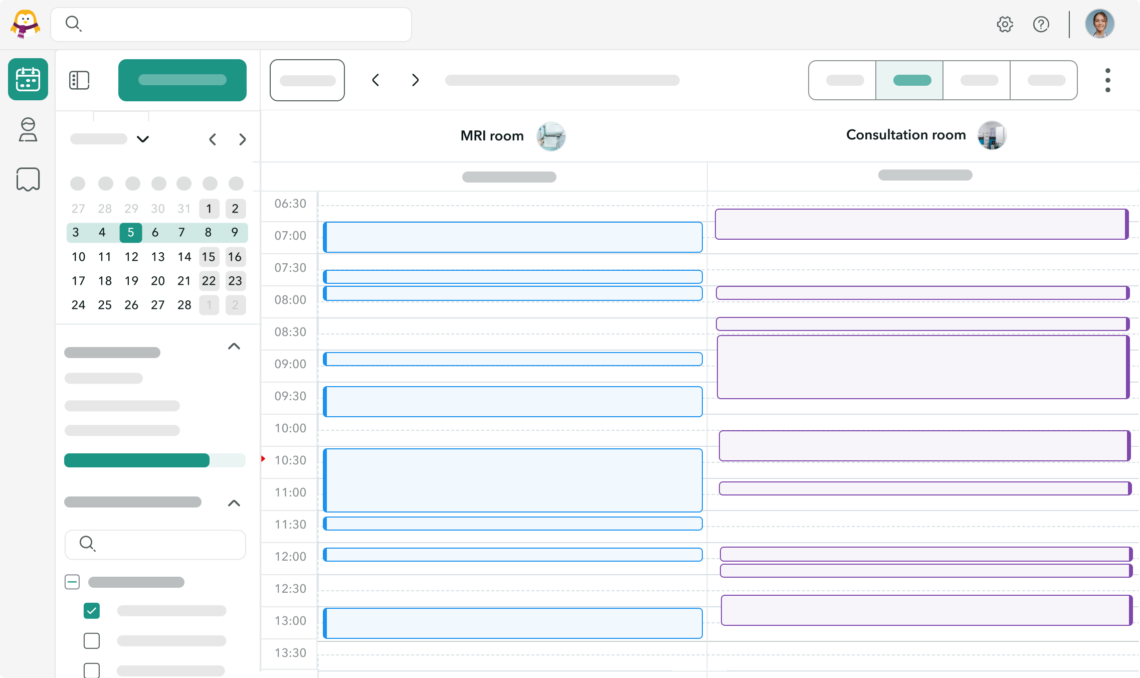 Interface OneDoc Pro avec les calendriers de deux ressources gérées automatiquement