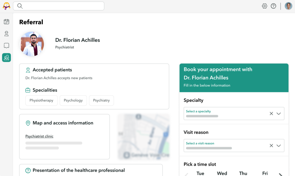 OneDoc pro interface showing how patient addressing works