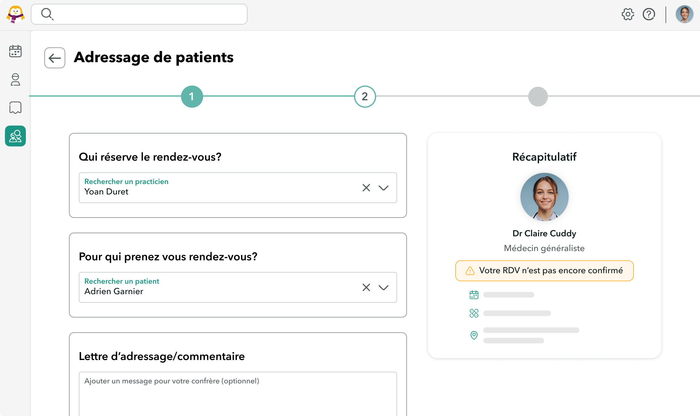 Adressage-transmission-lettres-documents Interface de l'adressage sur OneDoc Pro avec la possibilité de joindre une lettre