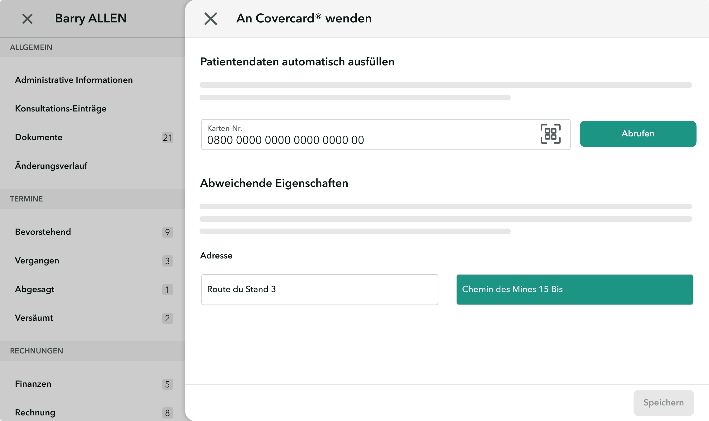 Aktualisierung der Patientendaten in der OneDoc Pro-Schnittstelle dank des Covercard-Systems
