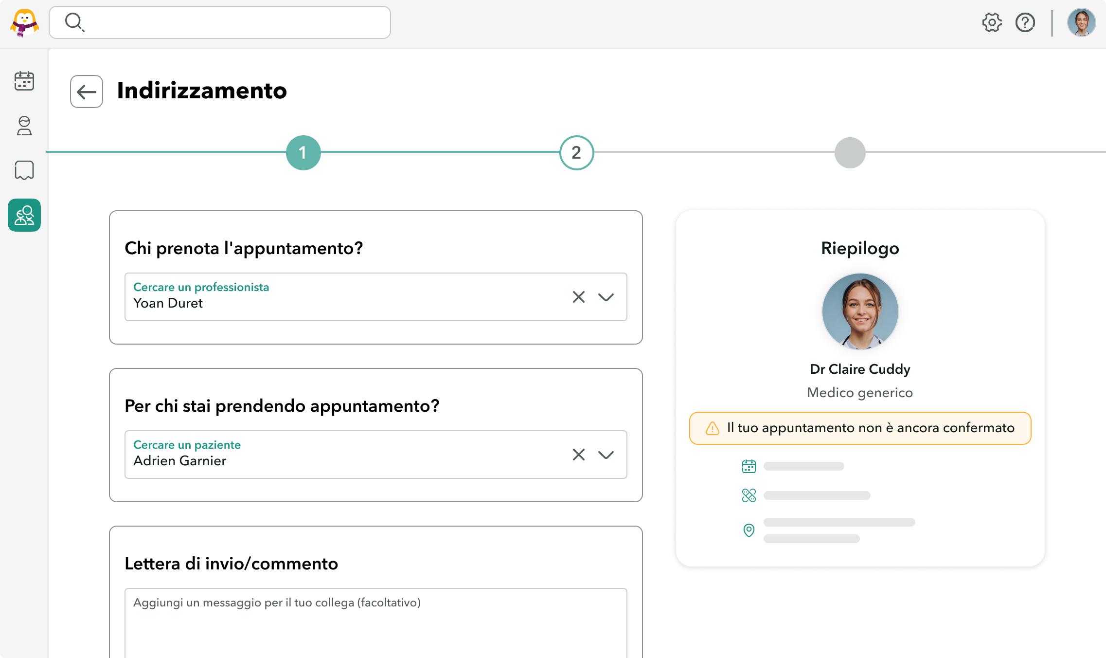 Interfaccia di indirizzamento su OneDoc Pro con possibilità di allegare una lettera
