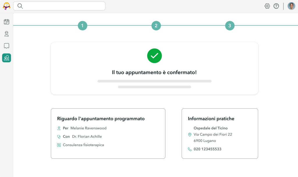 Visto da uno schermo su cui è possibile vedere che un appuntamento di indirizzamento è stato confermato su OneDoc Pro