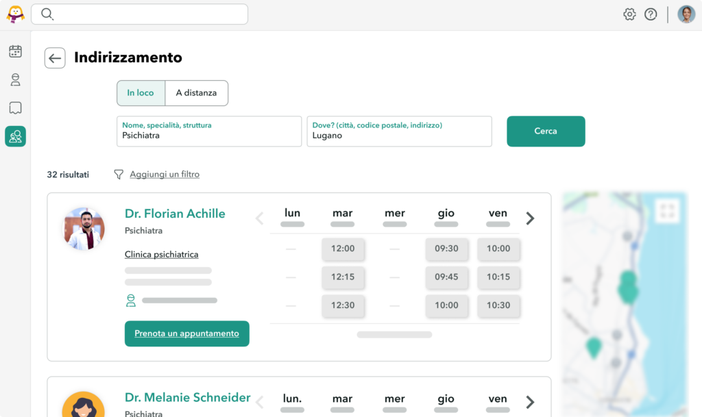 Visualizzazione della ricerca dei profili OneDoc Pro per trovare uno specialista a cui indirizzare i propri pazienti