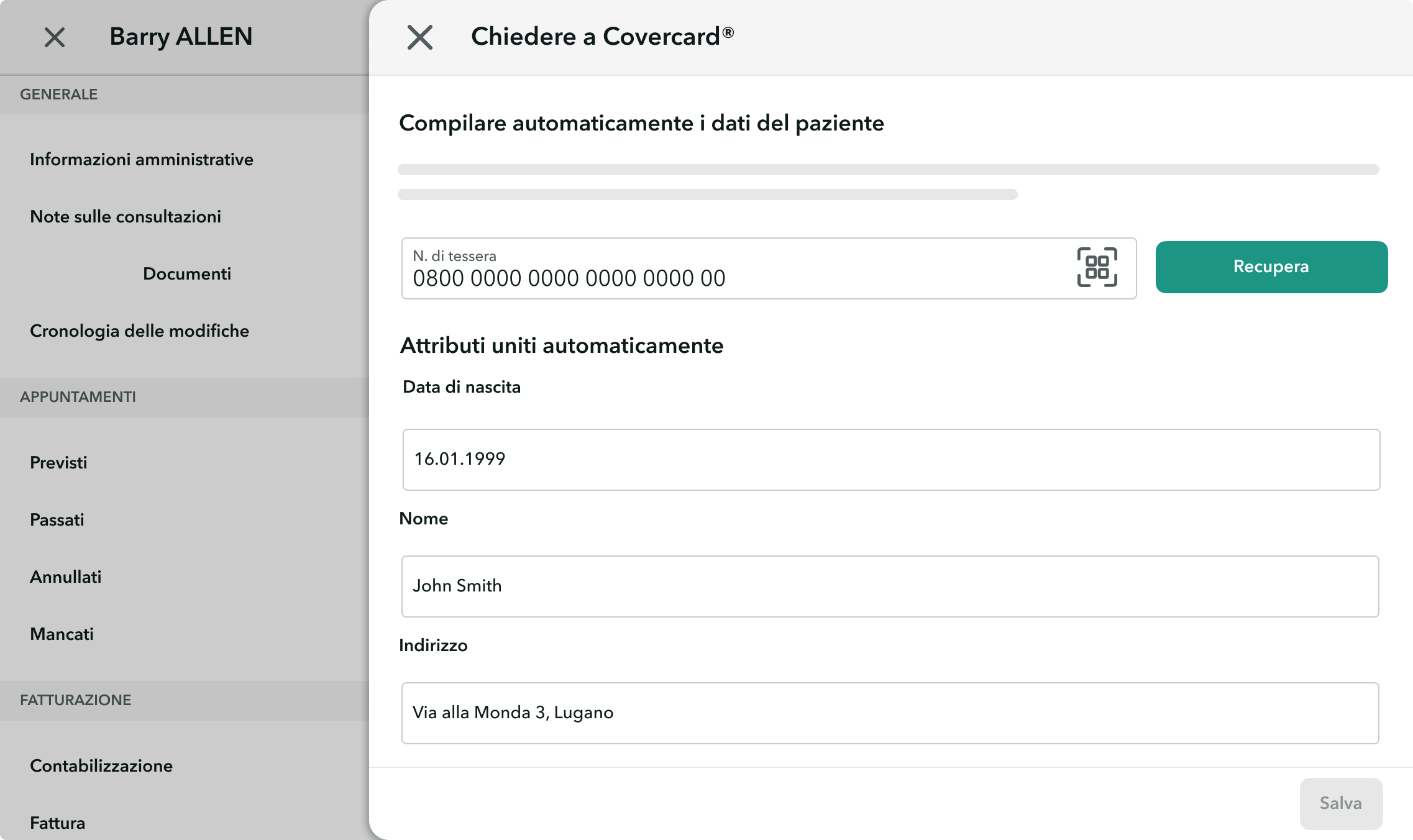 OneDoc-Link-importazione-paziente Visualizzazione dell'importazione di un paziente su OneDoc pro grazie alla Covercard System e OneDoc Link