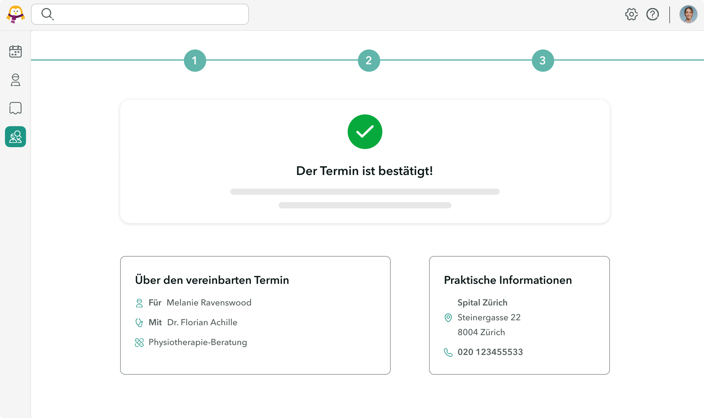 Auf einem Bildschirm, auf dem zu sehen ist, dass ein Adressierungstermin in OneDoc Pro bestätigt wurde.