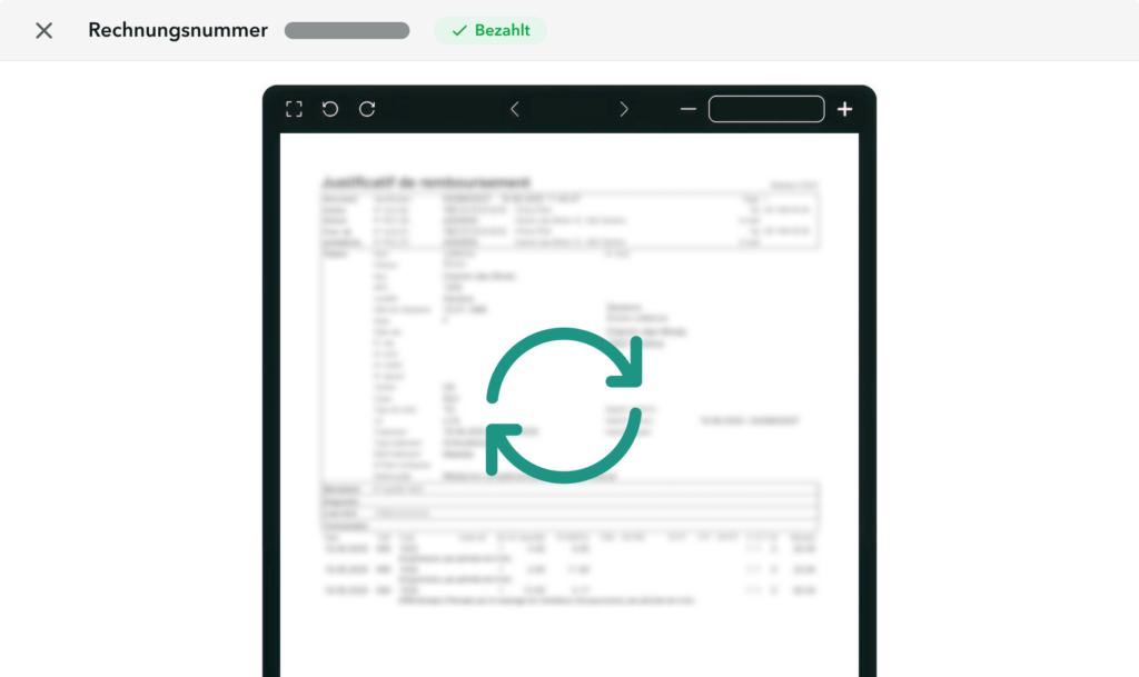 OneDoc-Rechnung mit einem Symbol für die automatische Aktualisierung der Preise unkenntlich gemacht