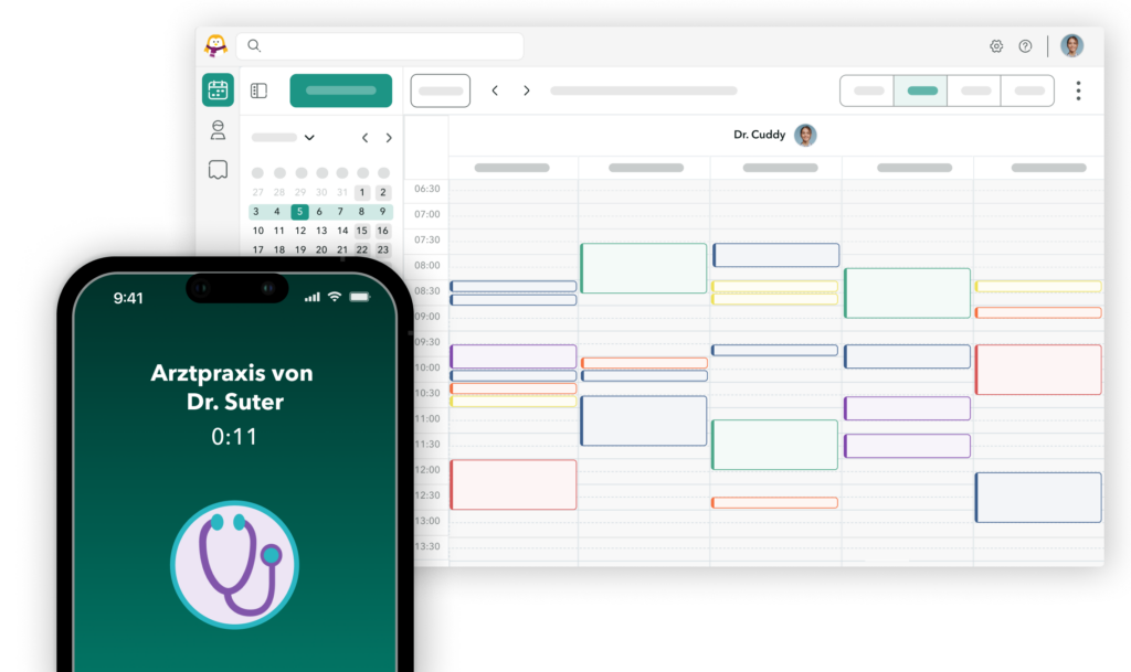 Emma-Telefonassistentin-Terminbuchung Telefonbildschirm mit Emma, der Telefonassistentin von OneDoc, die Termine im OneDoc Pro-Kalender erfasst